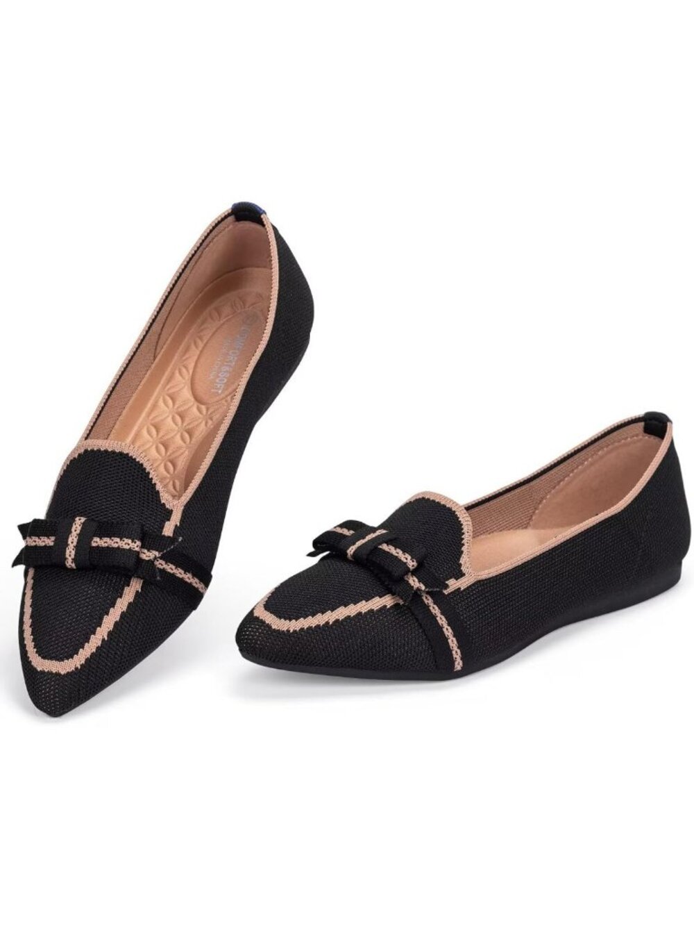 Elegant Pointed-Toe Loafer Flats | Lightweight Knit Ballet Shoes | Washable
